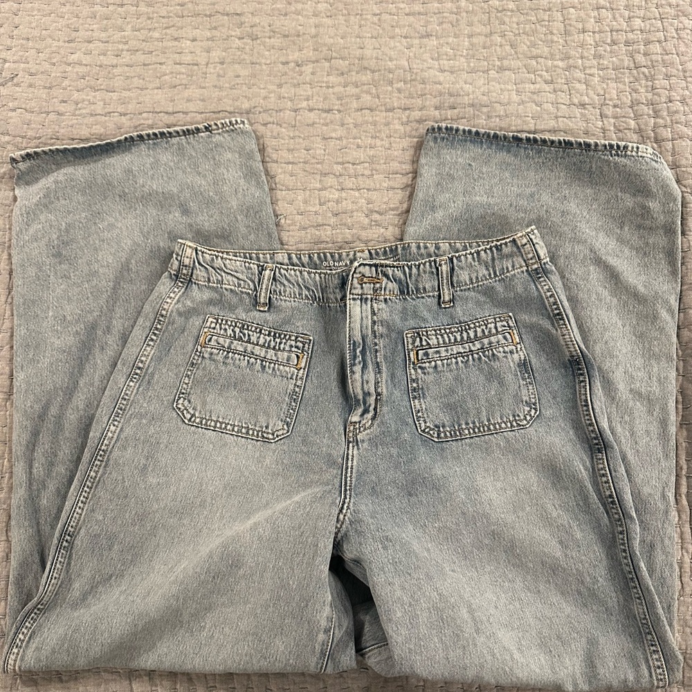Old Navy Women’s High Rise Baggy Wide Leg Light Wash Denim Jeans, 14 Tall